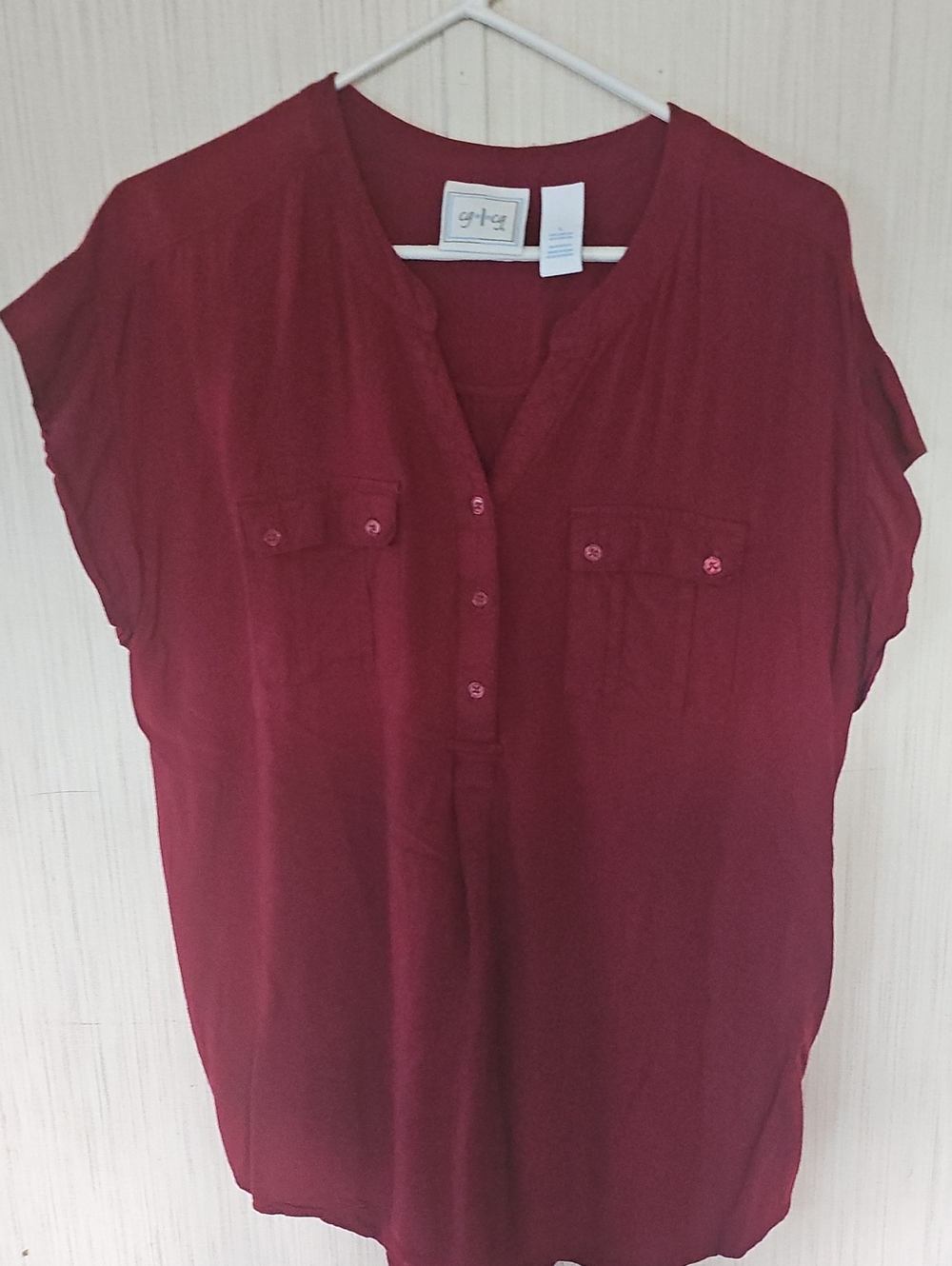 G by Guess Deep Burgundy Button-Front V-Neck Tunic